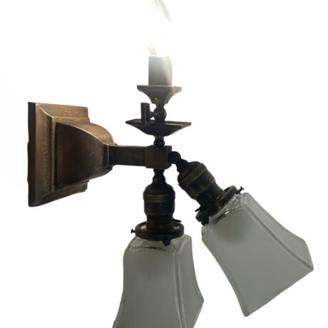 VL1271 Antique c1905 Brass Craftsman 3-Lt Converted Gas/Electric Sconce Restored - Image 3