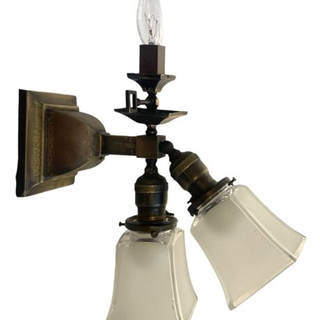 VL1271 Antique c1905 Brass Craftsman 3-Lt Converted Gas/Electric Sconce Restored