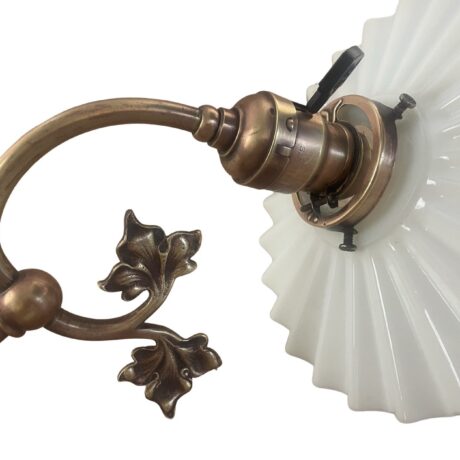 VL1274 Antique Victorian c1900 Brass Copper Embossed Sconce Opal Glass Restored - Image 5