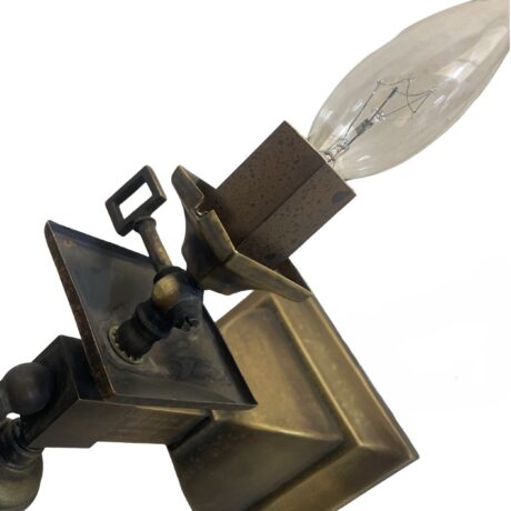 VL1271 Antique c1905 Brass Craftsman 3-Lt Converted Gas/Electric Sconce Restored - Image 4