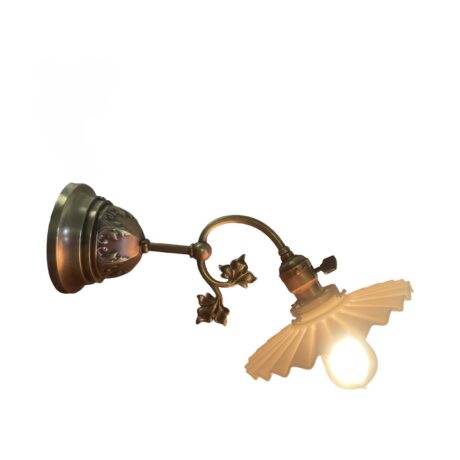 VL1274 Antique Victorian c1900 Brass Copper Embossed Sconce Opal Glass Restored - Image 2