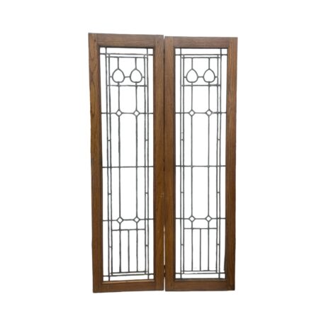 AG1080 Pair Antique c1910 Craftsman Leaded Glass Cabinet Door Panels Original - Image 2