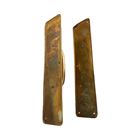 AH1032 Pair Antique Vintage c1920 Large Brass Bar Pulls School Salvage Restored - Image 2