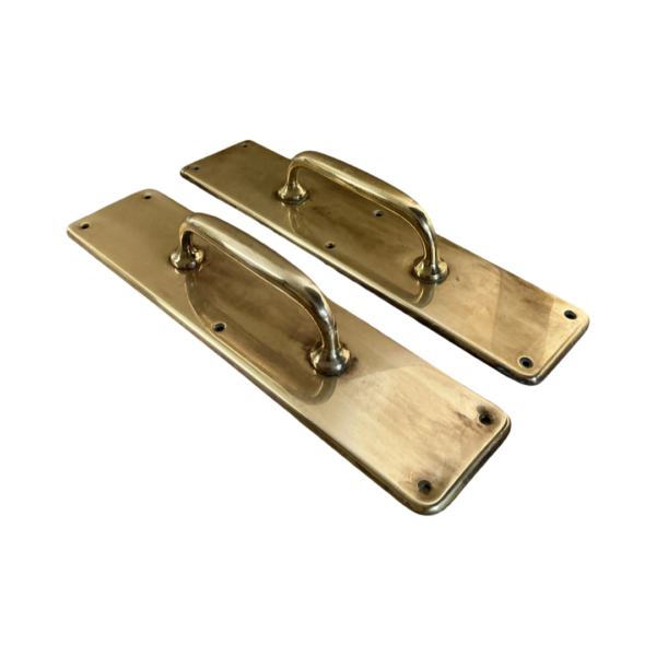 AH1032 Pair Antique Vintage c1920 Large Brass Bar Pulls School Salvage Restored