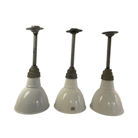 VL1276 Vintage Mid Century c1940 Industrial Porcelain Enamel Pendants Restored