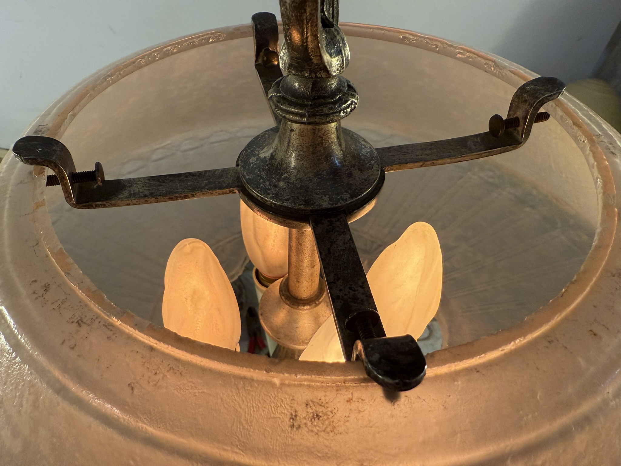 VL1283 Art Deco c1920 Lightolier "Luxelier" Ceiling Pendant Iridescent Shade Restored - Image 5