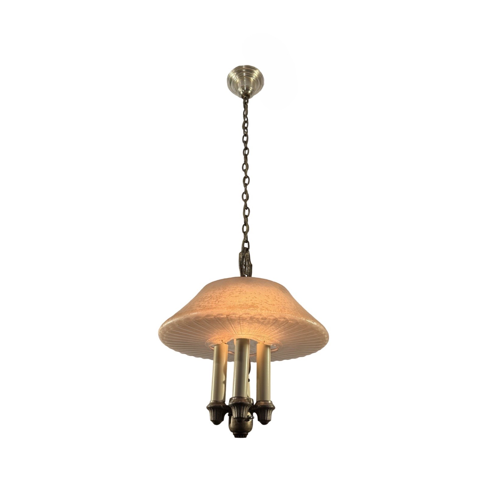 VL1283 Art Deco c1920 Lightolier "Luxelier" Ceiling Pendant Iridescent Shade Restored