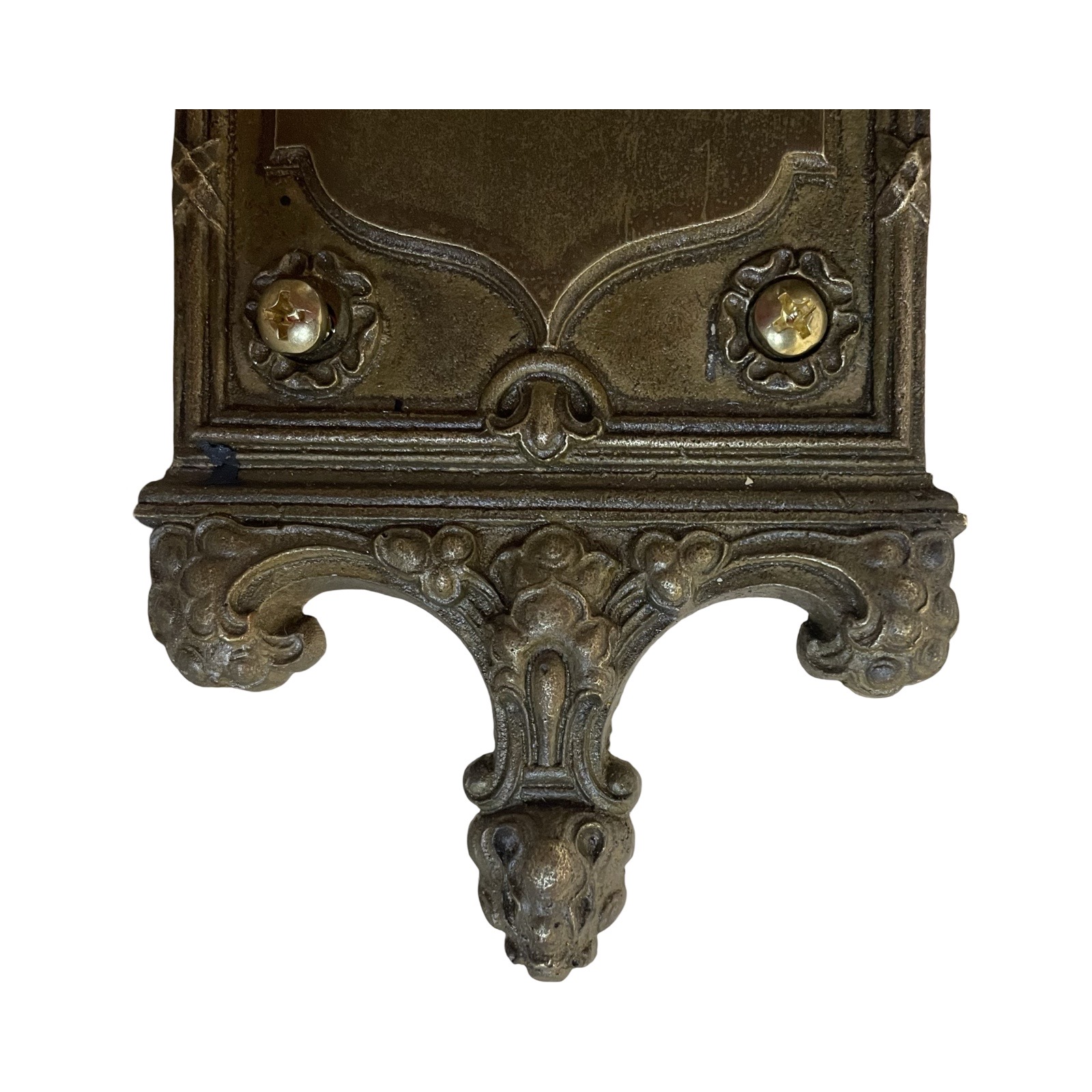 VL1282 Antique Bronze c1905 Tudor Gothic Sconce Carnival Glass Shade Restored - Image 7