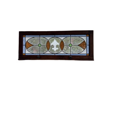 AG1082 Antique c1910 Craftsman Embossed Stained Glass Fleur de Lis Transom MINT