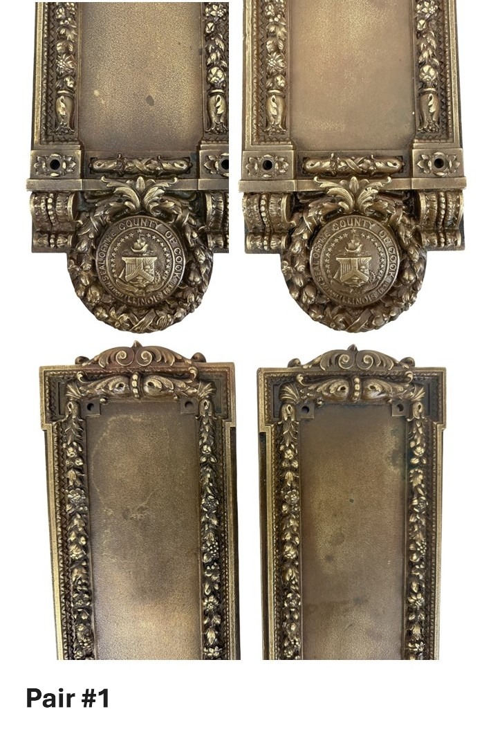 AH1034 Pair Antique c1907 Y&T Chicago City Hall Cook County Bronze Push Plates - Image 3