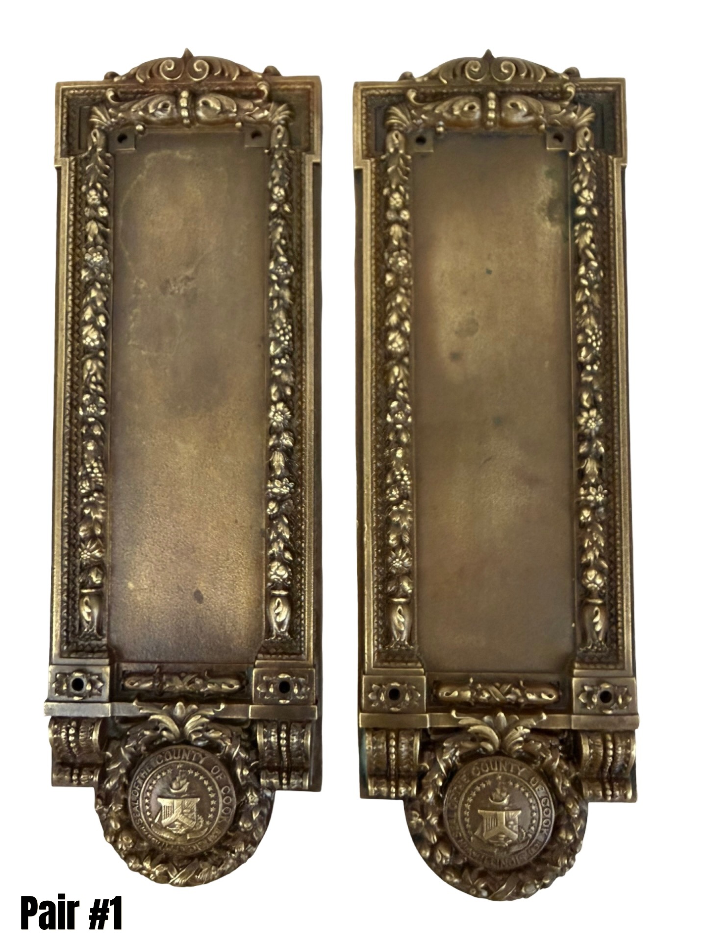 AH1034 Pair Antique c1907 Y&T Chicago City Hall Cook County Bronze Push Plates - Image 2