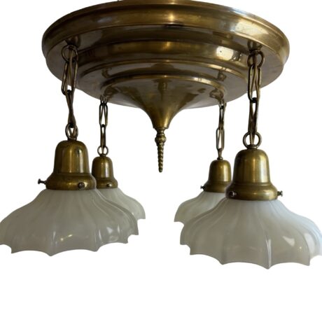 VL1289 Antique Craftsman Brass c1920 Pan Light Period Sheffield Shades Restored