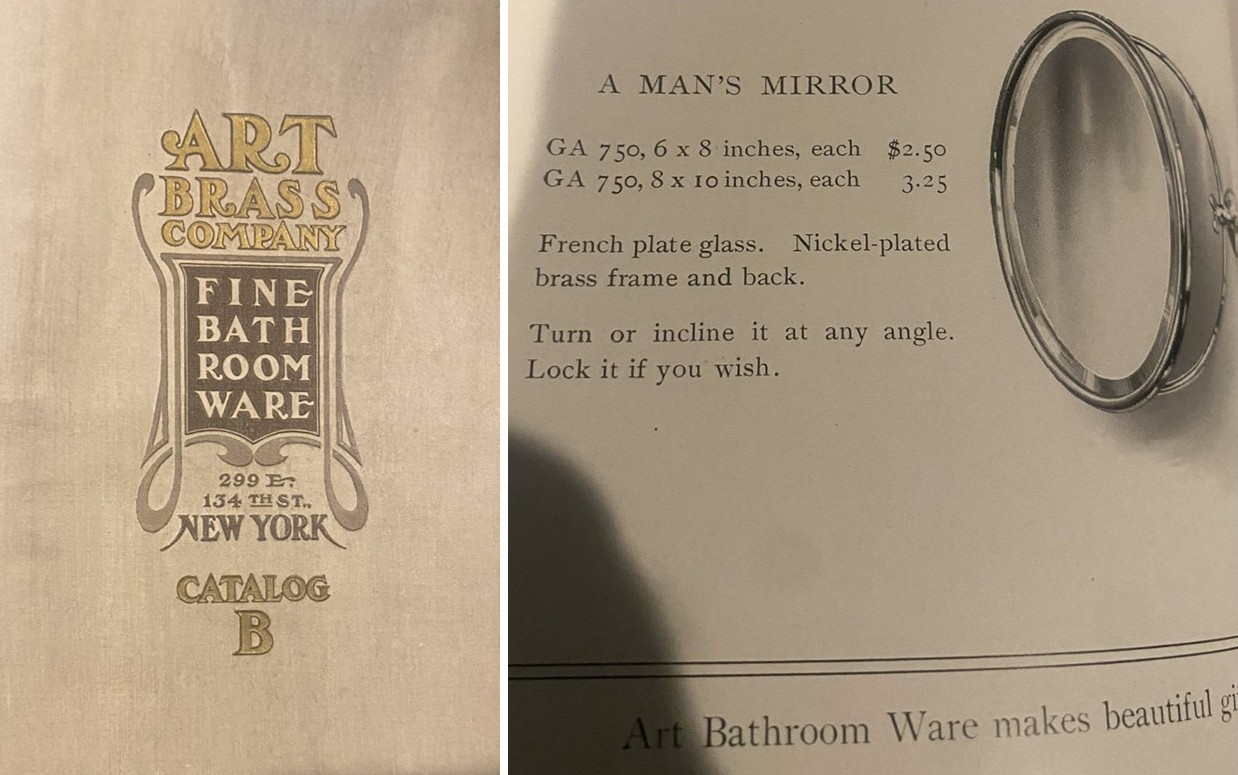 ABS1018 Antique Victorian c1905 Art Brass NY Wall Mount Shaving Mirror MINT - Image 6