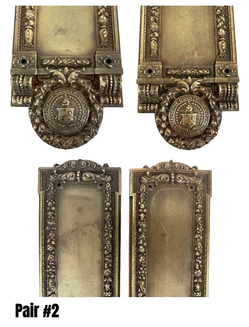 AH1034 Pair Antique c1907 Y&T Chicago City Hall Cook County Bronze Push Plates - Image 5