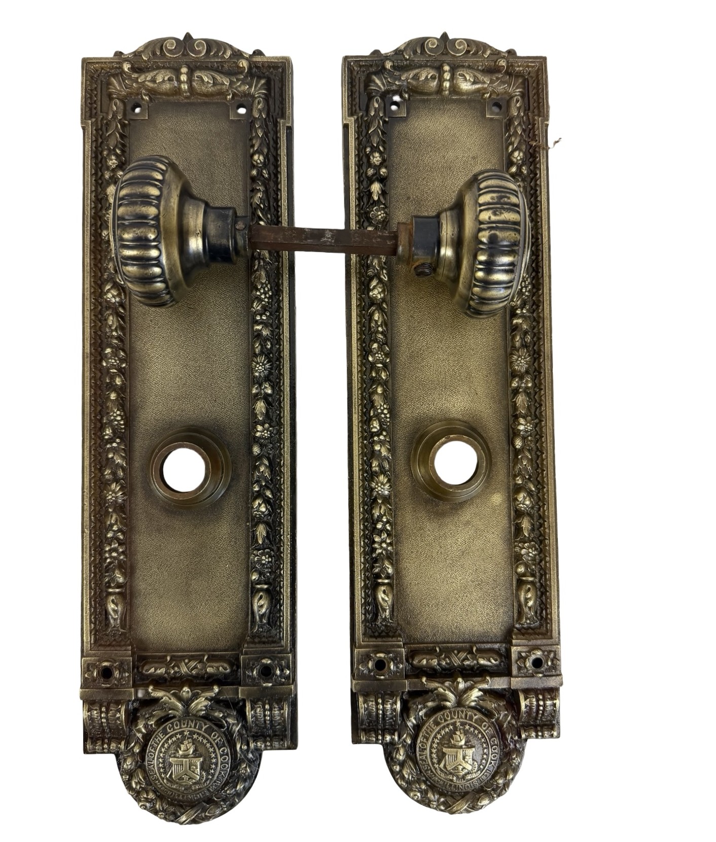 AH1036 Pair c1907 Chicago City Hall Cook County Bronze Door Back Plates Knobset - Image 5