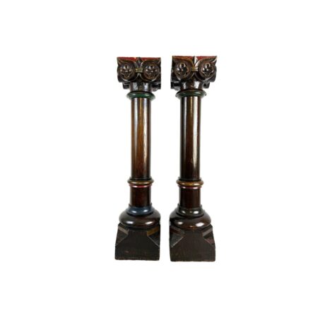 AC1013 Pair Antique Victorian c1890 Oak Columns Carved Floret Detail Restored