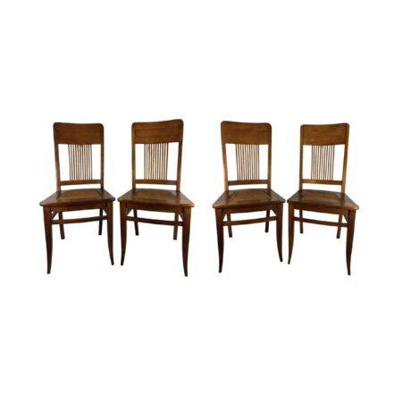 HD1003 Set of 4 Antique c1915 Oak Craftsman Dining Chairs Caned Seats Restored