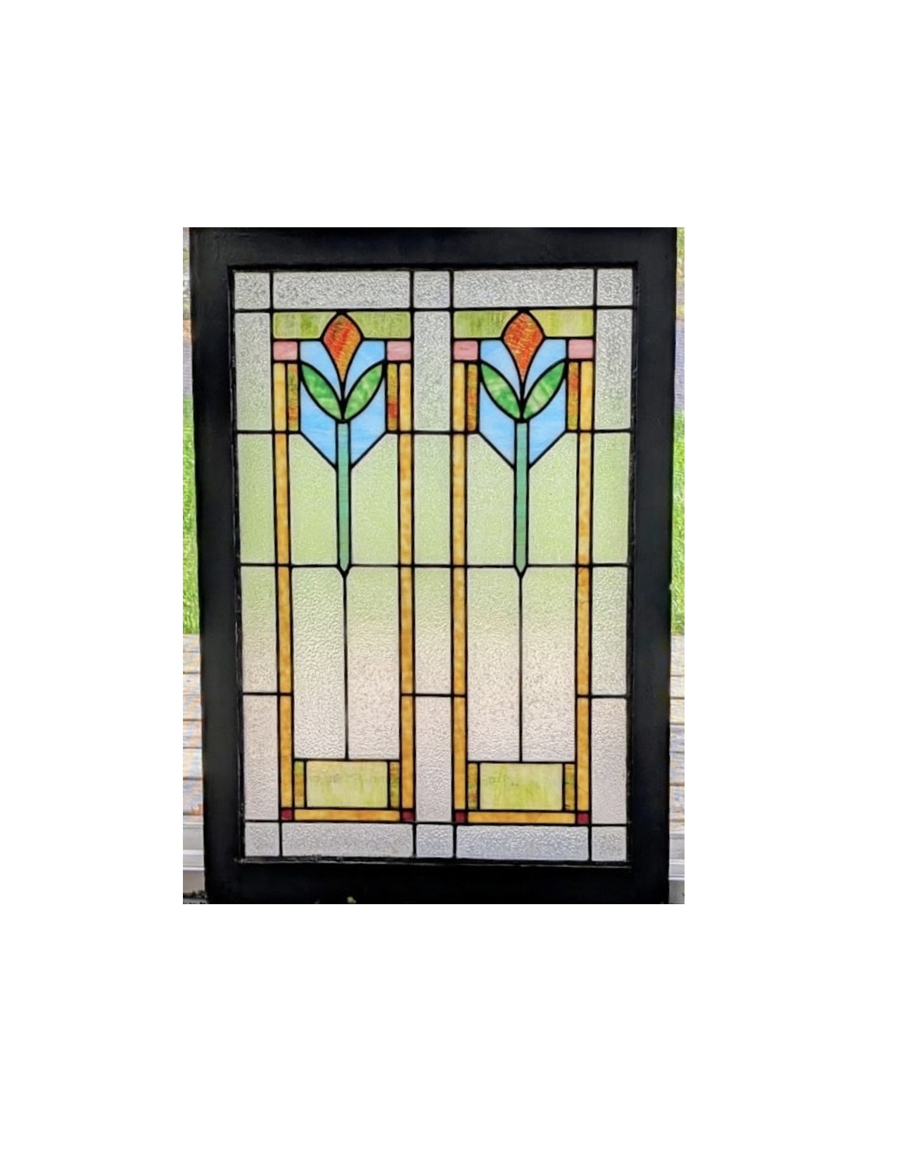 AG1086 Antique c1915 Craftsman Landing Window Double Tulip Restored Quantity!