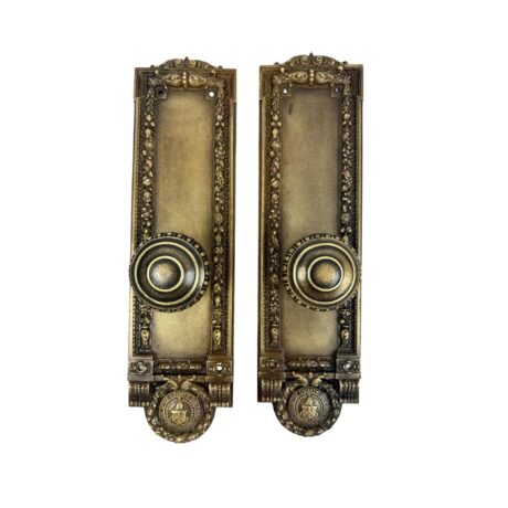AH1036 Pair c1907 Chicago City Hall Cook County Bronze Door Back Plates Knobset