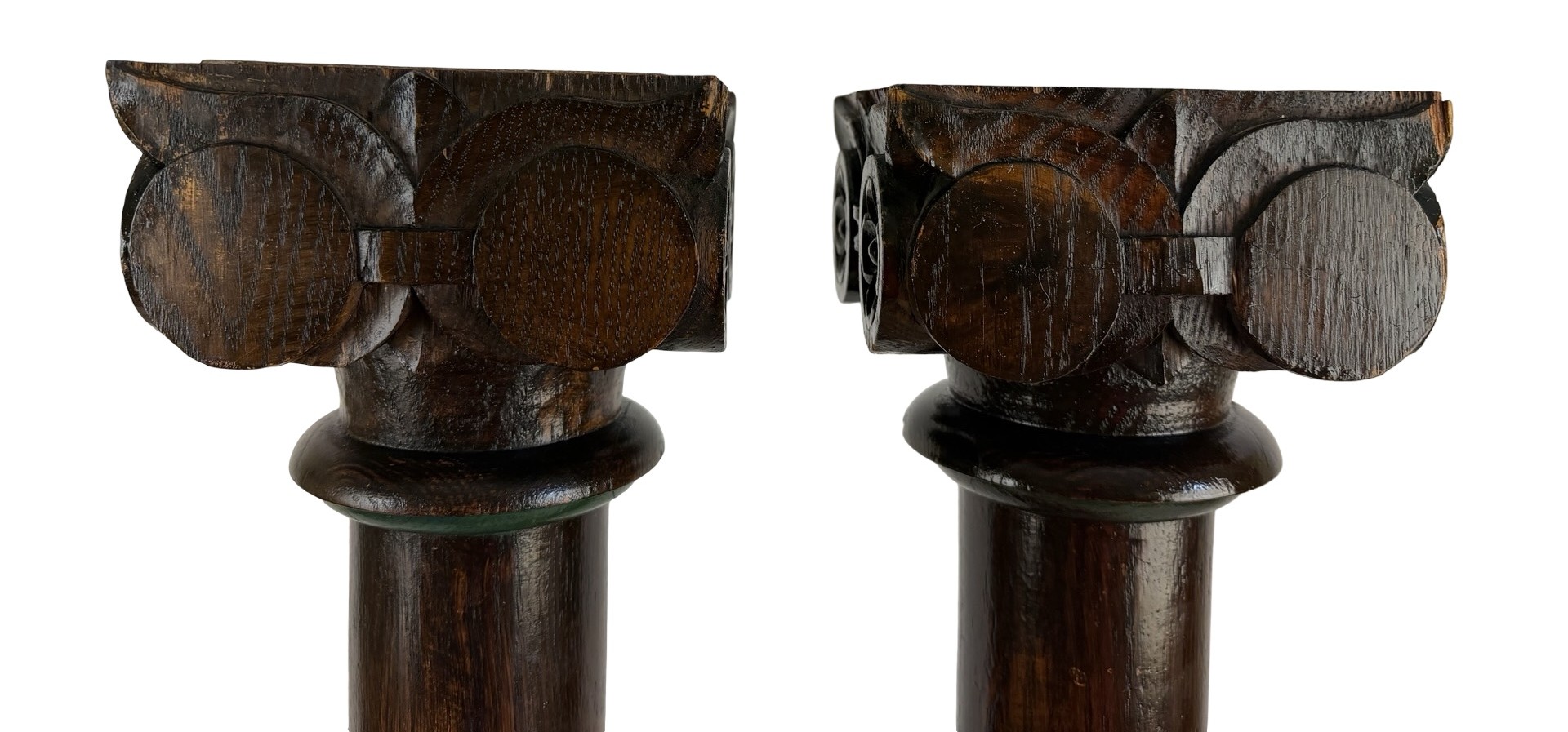 AC1013 Pair Antique Victorian c1890 Oak Columns Carved Floret Detail Restored - Image 8