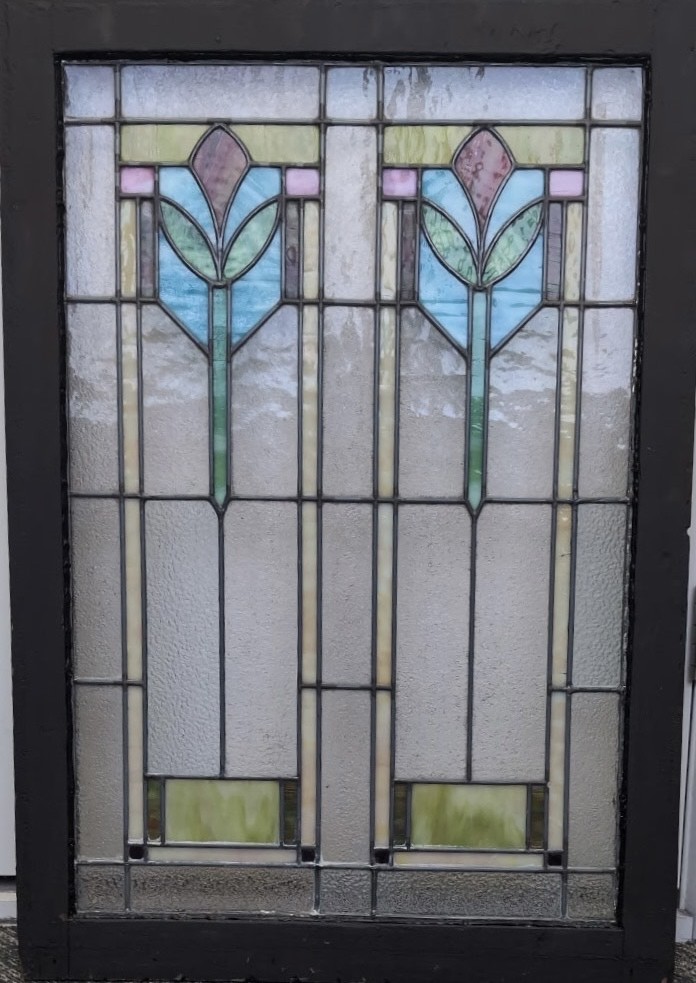 AG1086 Antique c1915 Craftsman Landing Window Double Tulip Restored Quantity! - Image 2