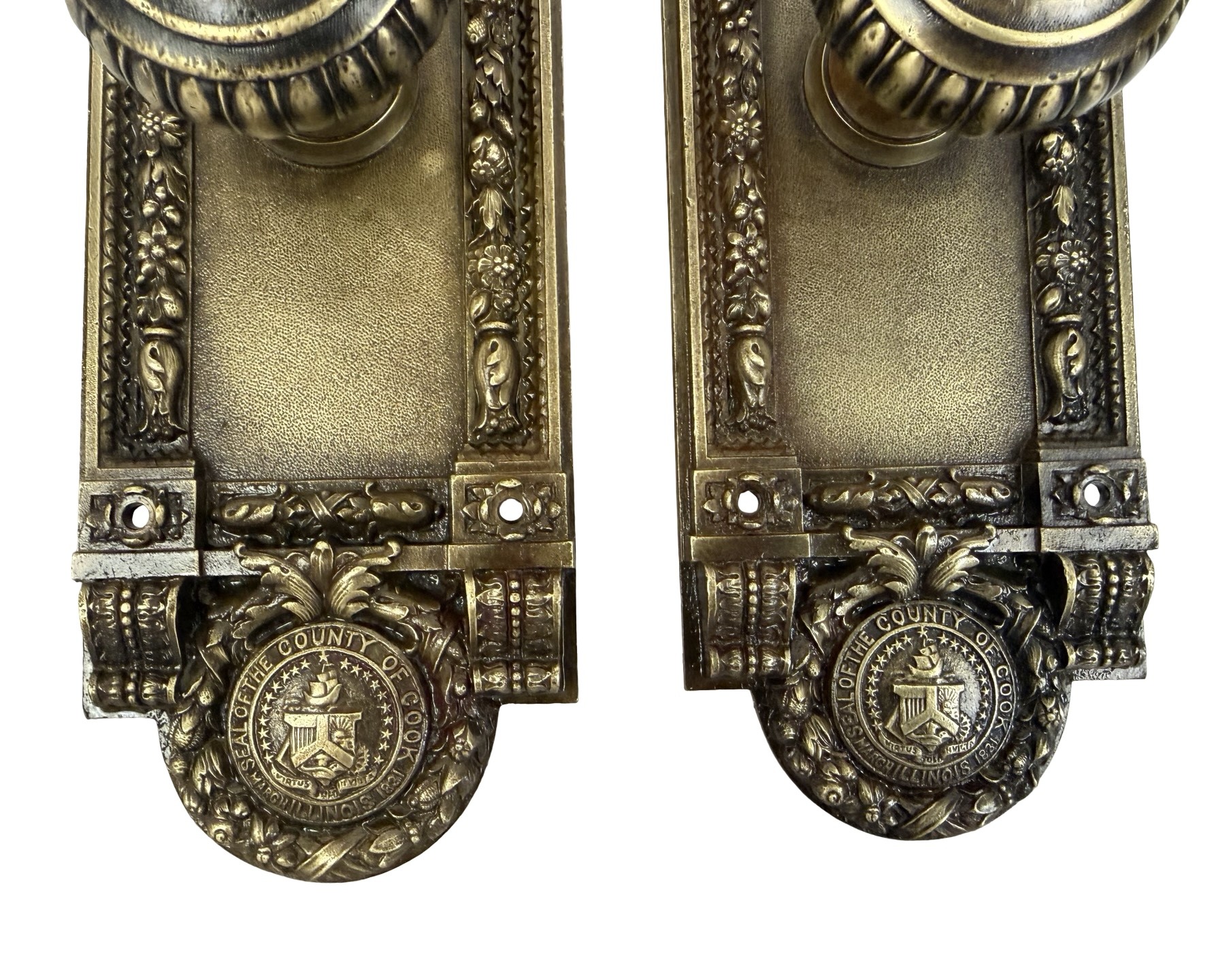 AH1036 Pair c1907 Chicago City Hall Cook County Bronze Door Back Plates Knobset - Image 2