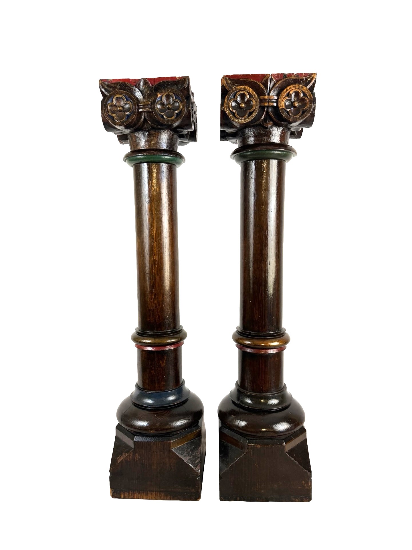 AC1013 Pair Antique Victorian c1890 Oak Columns Carved Floret Detail Restored - Image 2