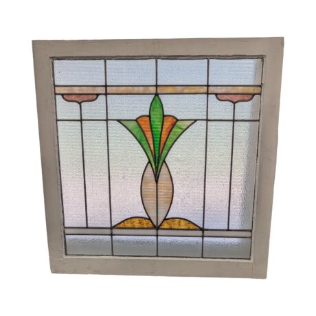 AG1085 Antique c1915 Craftsman Piano Window Green Pink Tulip Restored Quantity!