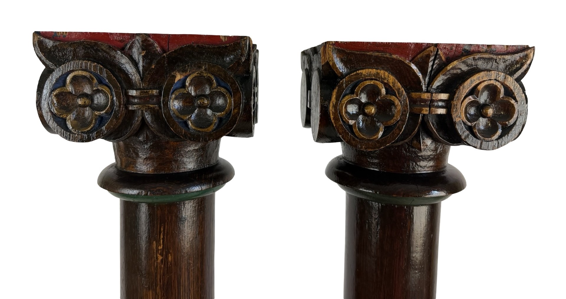 AC1013 Pair Antique Victorian c1890 Oak Columns Carved Floret Detail Restored - Image 7