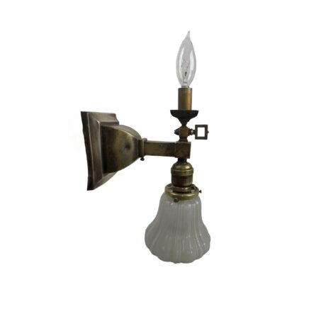 VL1306 Antique c1905 Brass Craftsman 2-Lt Converted Gas/Electric Sconce Restored