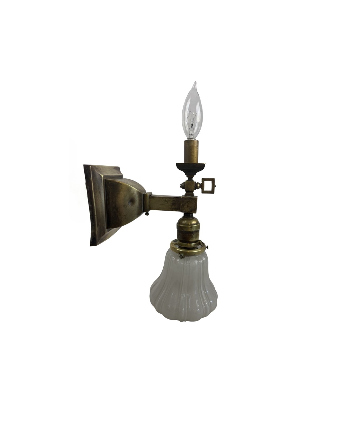 VL1306 Antique c1905 Brass Craftsman 2-Lt Converted Gas/Electric Sconce Restored