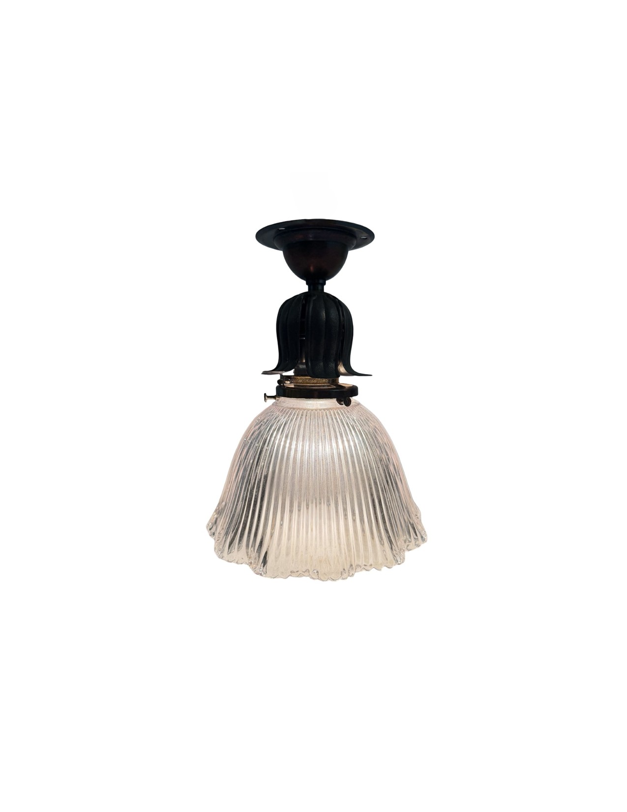 VL1310 Antique c1905 Craftsman Brass Tulip Beam Light Holophane Shade Restored