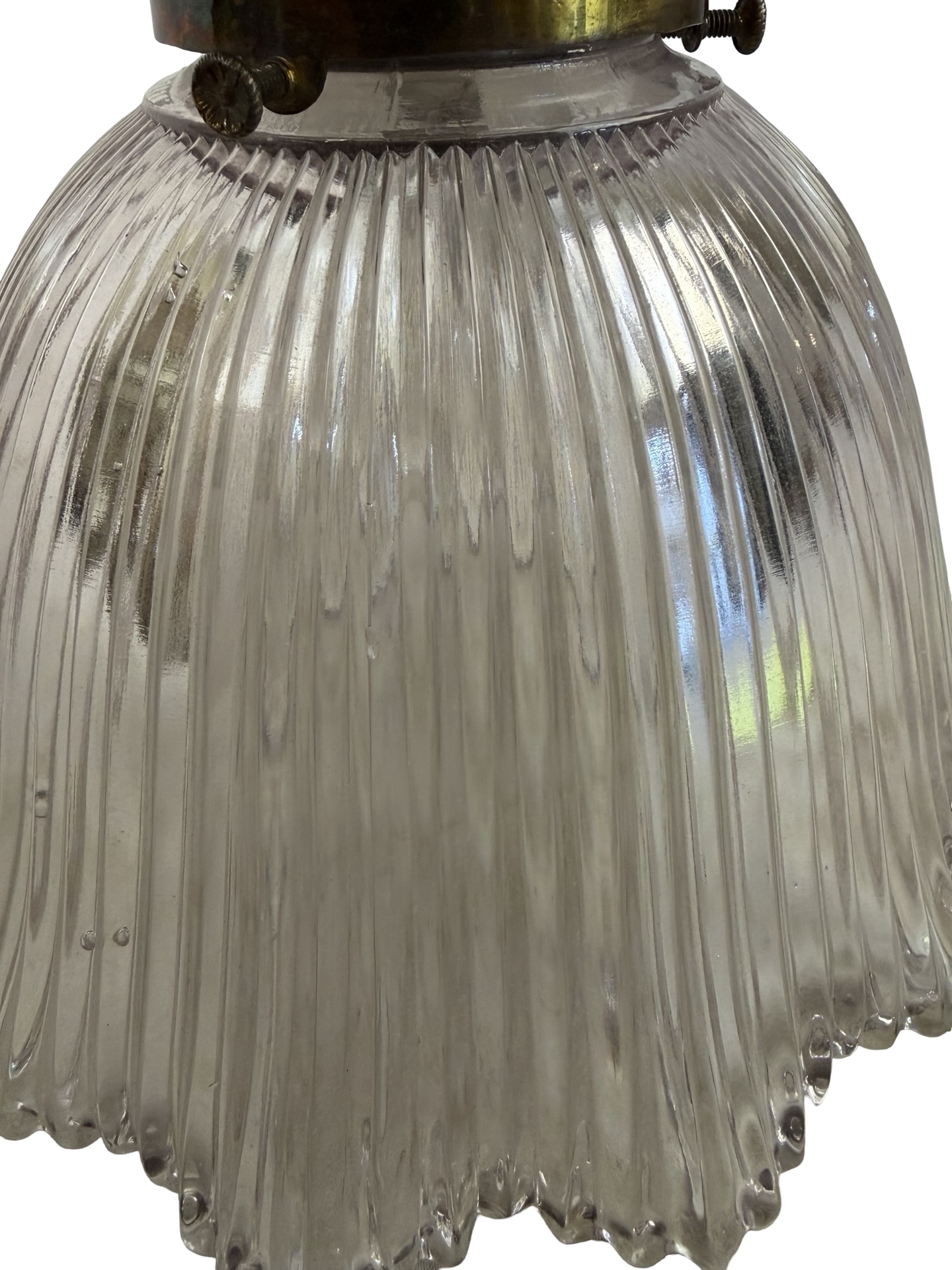 VL1310 Antique c1905 Craftsman Brass Tulip Beam Light Holophane Shade Restored - Image 4