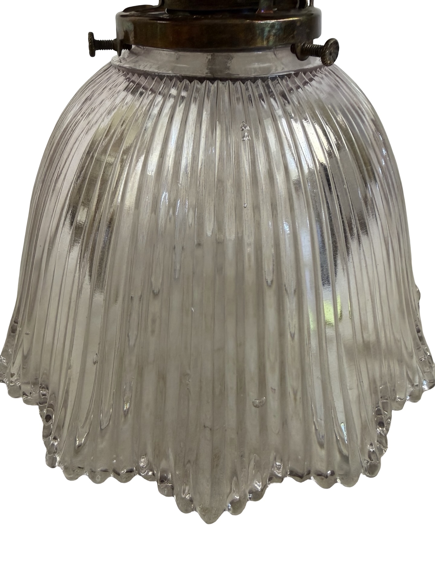 VL1310 Antique c1905 Craftsman Brass Tulip Beam Light Holophane Shade Restored - Image 5