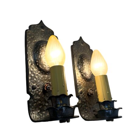 VL1301 Pair Hammered Bronze c1910 Craftsman Shapiro & Aronson Sconces Restored