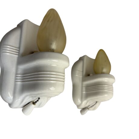 VL1305 Pr Art Deco 1930 Paulding Porcelain Streamline Bare Bulb Sconces Restored
