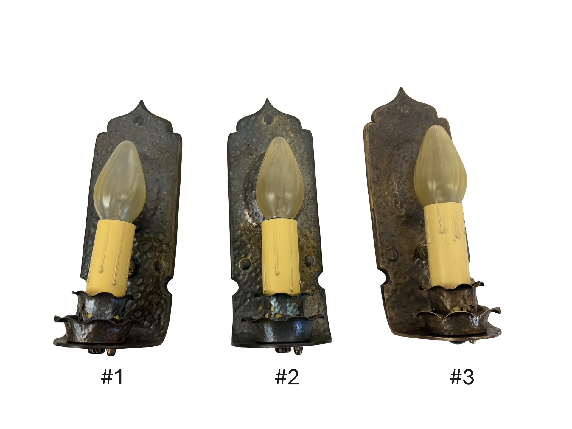 VL1301 Hammered Bronze c1910 Craftsman Shapiro & Aronson Sconces Restored Quantity!