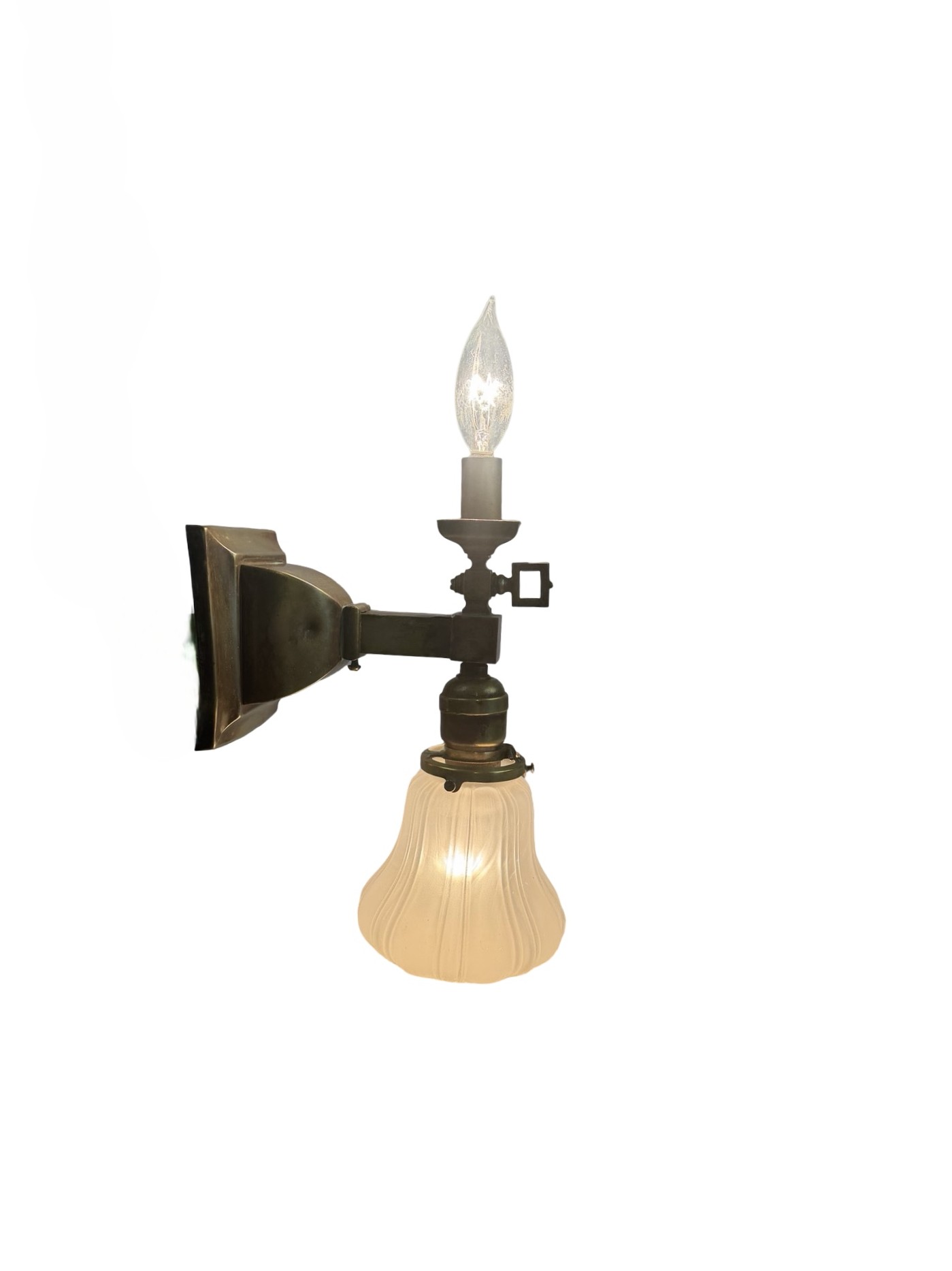 VL1306 Antique c1905 Brass Craftsman 2-Lt Converted Gas/Electric Sconce Restored - Image 2