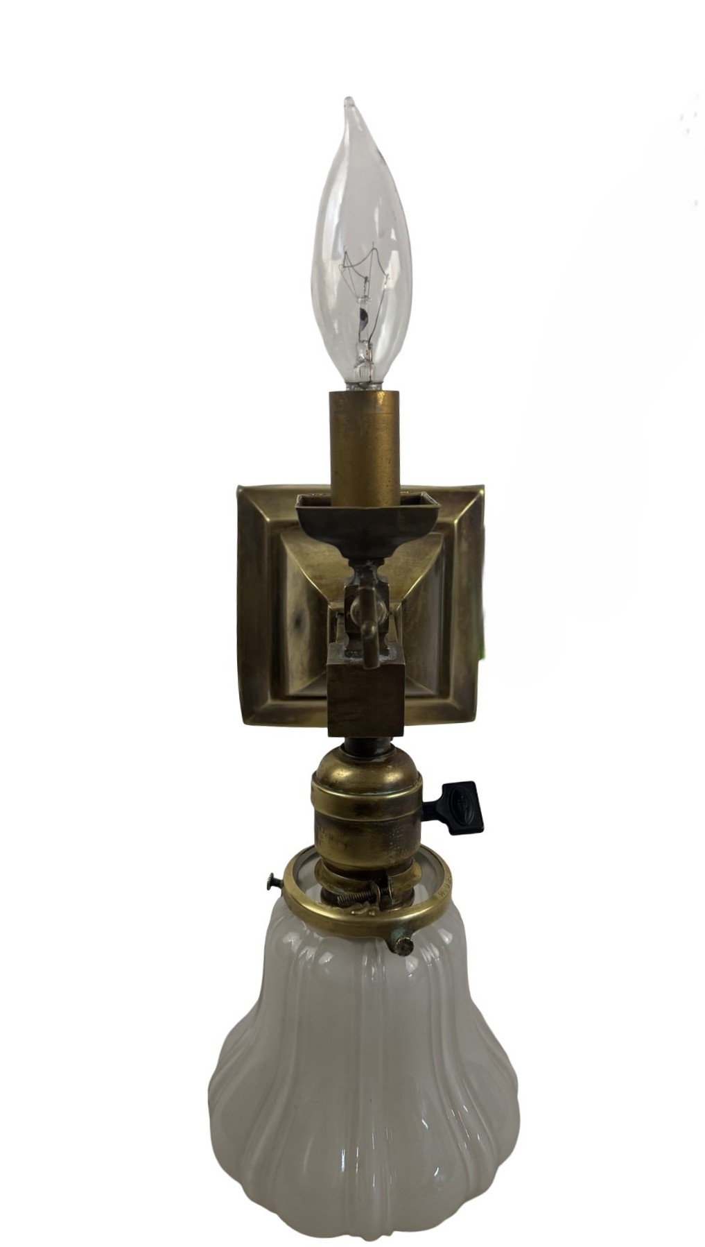 VL1306 Antique c1905 Brass Craftsman 2-Lt Converted Gas/Electric Sconce Restored - Image 3