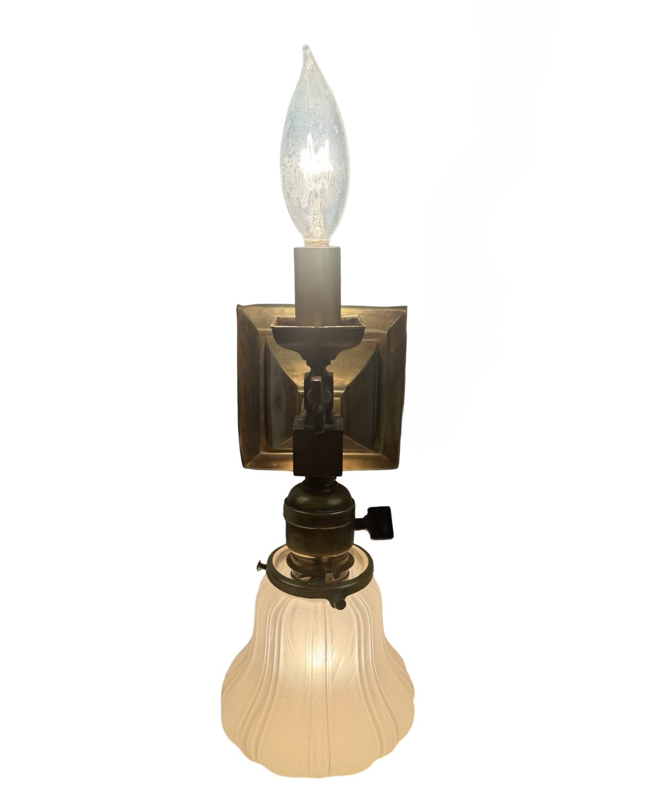 VL1306 Antique c1905 Brass Craftsman 2-Lt Converted Gas/Electric Sconce Restored - Image 4