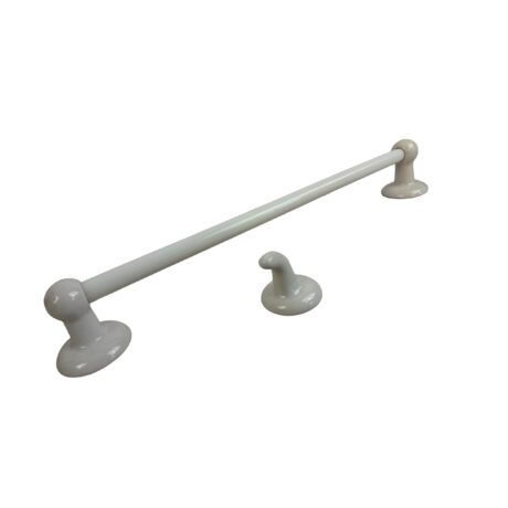 VBP1093 Antique c1920 Milk Glass Towel Bar Porcelain Ends with Wall Hook Mint