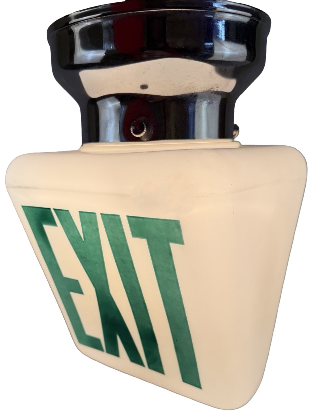 VL1314 Vintage c1930 Milk Glass NOS Green Double Sided Exit Light Restored RARE - Image 4