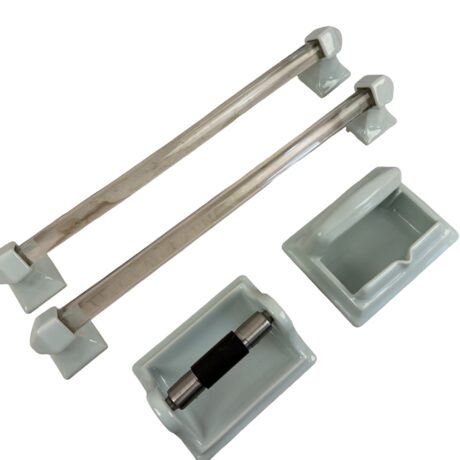 VBP1095 Vintage Mid Century c1940 Blue Porcelain Bathroom Accessories Restored