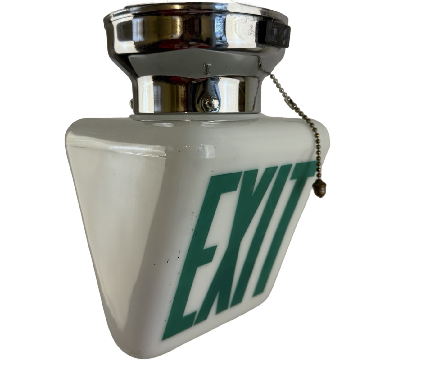 VL1314 Vintage c1930 Milk Glass NOS Green Double Sided Exit Light Restored RARE - Image 5