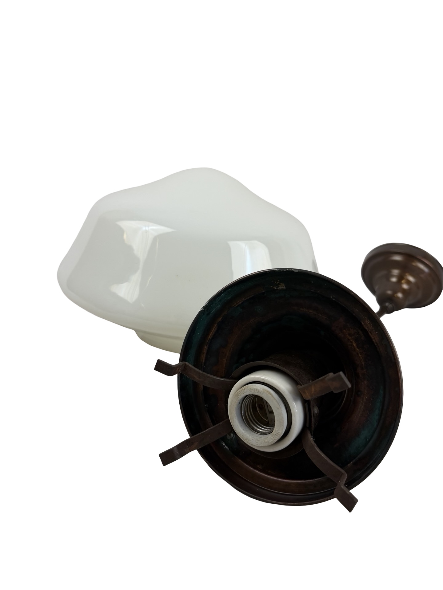 VL1320 Pair Vintage c1930 Brass Pole Pendants School House Shades Restored - Image 7