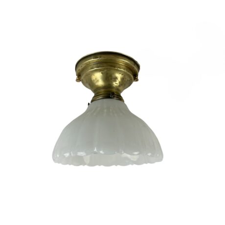 VL1318 Antique c1905 Brass Semi-Flush Mount Light Sheffield Shade Restored