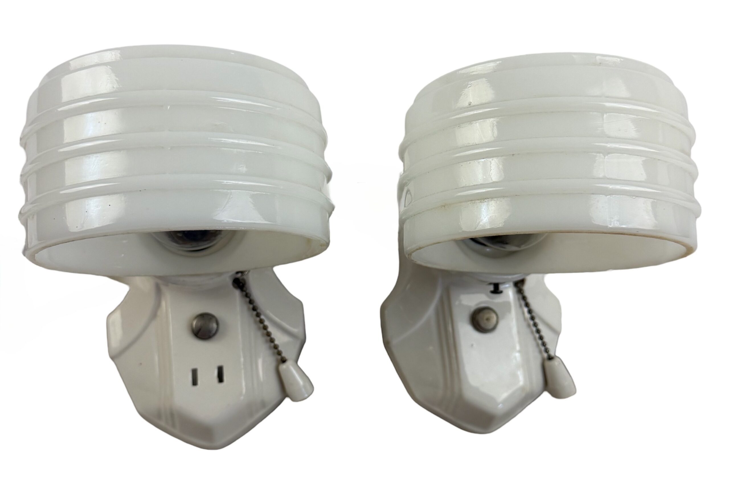 VL1312 Pair Antique Vintage Streamline Art Deco Porcelain Sconces c1920 Restored - Image 2