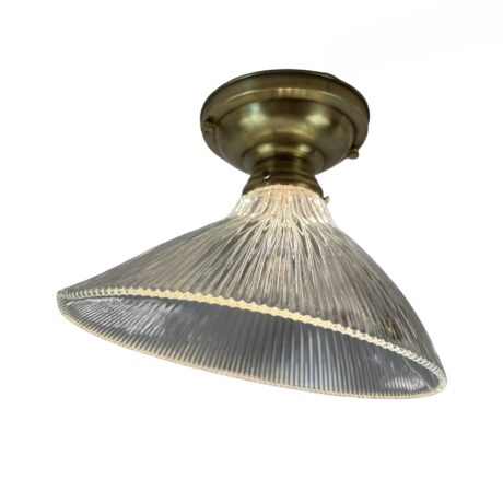 VL1319 Antique c1912 Brass Semi Flush Mount Light Angle Holophane Shade Mint