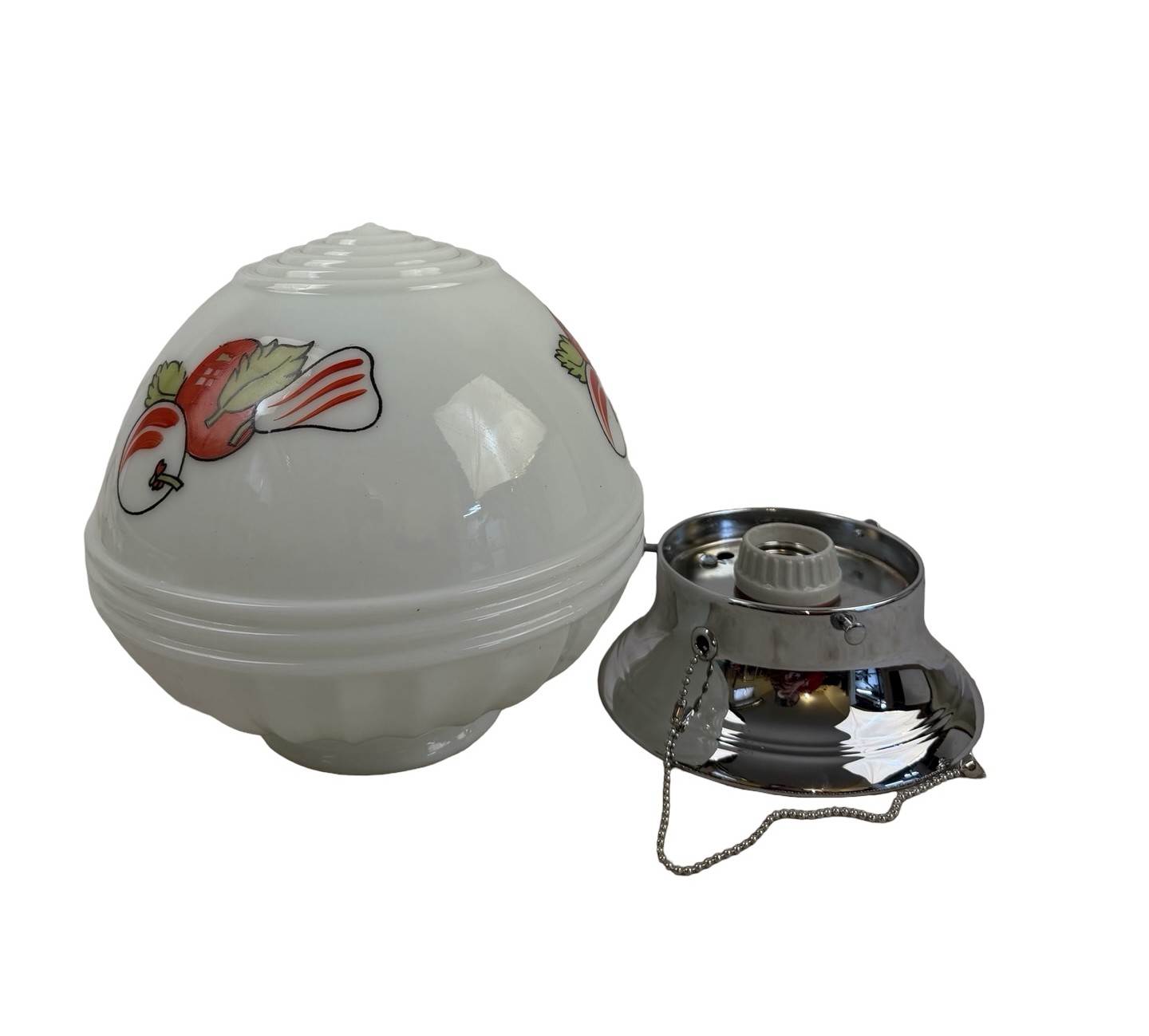 VL1328 Vintage c1930s Retro Chrome Ceiling Light Milk Glass Shade Fruit Restored - Image 7