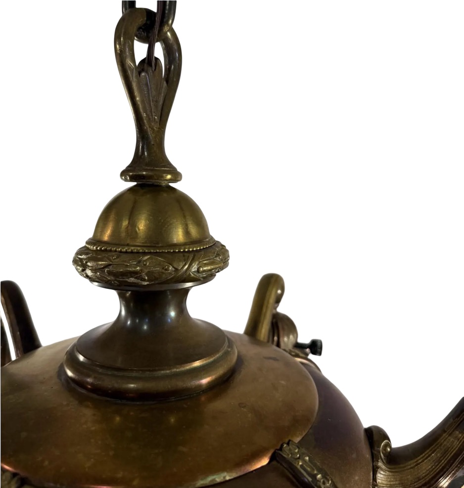 VL1342 Antique c1910 Classical Revival Cast & Stamped Brass Chandelier Restored - Image 5